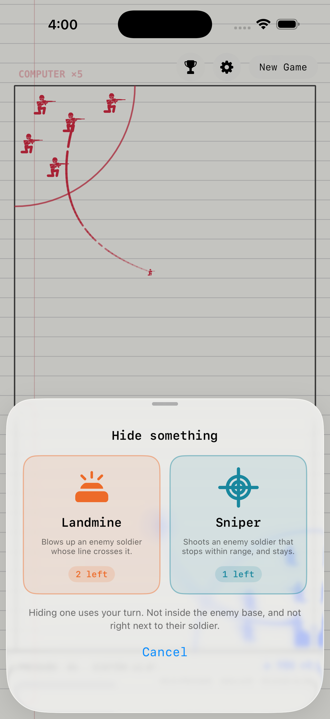 The bag: hide a landmine or a sniper on the board